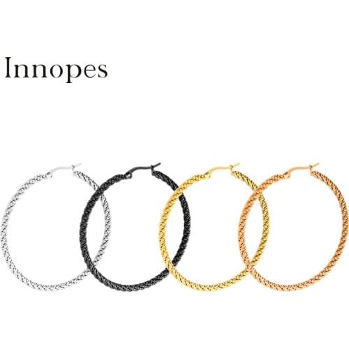 Innopes Punk Big Circle Hoop Earrings Steel Twisted Wave Pattern Hoops For Women Statement Fashion Jewelry Party