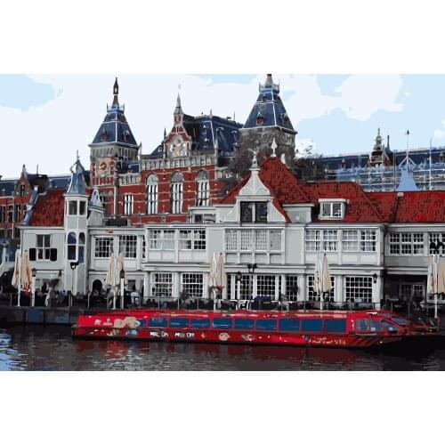 PX-16 Amsterdam Train Station diy oil painting by numbers Europe landscape acrylic paint wall painting digital unique gifts