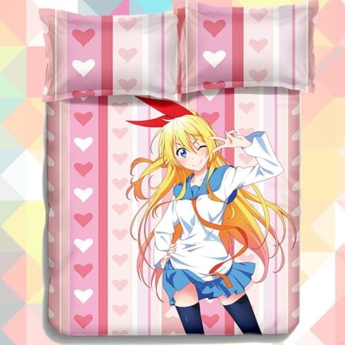 Anime Cartoon Nisekoi Quilt Cover Soft Printed Bedding Set With Pillow Cases Bed Sheet Duvet Cover Set No.SJT001