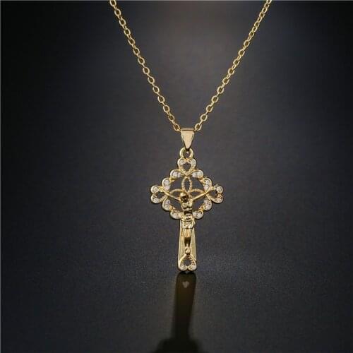 Gold Color Zircon Cross Pendant For Men Women Hip Hop Rock Street CZ Necklace Christian Jewelry Dropshipping