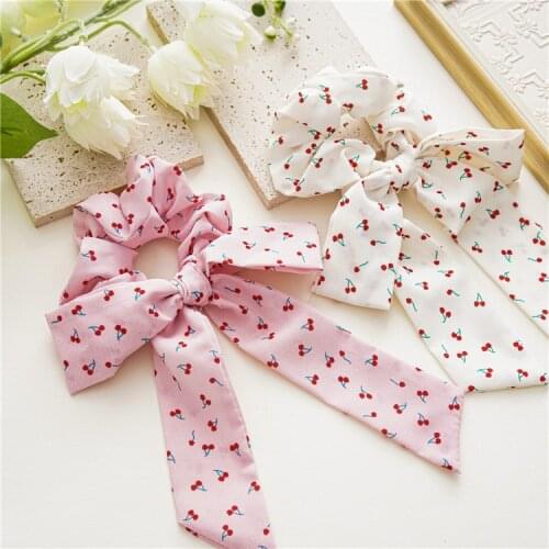 Summer New Cherry Big Bow Ponytail Ribbon Large Intestine Ring Headdress Factory Hair Rope