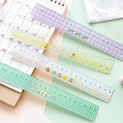 1PCS Ruler Acrylic Creative School Student Stationery Cute Clear Ruler Drafting Measuring Tools School Office Supplies Plaid Ins