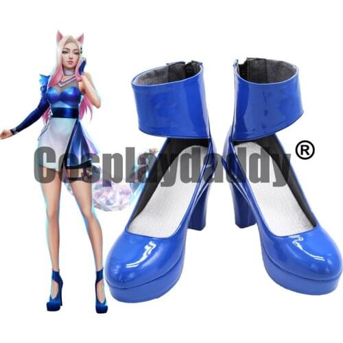 LOL K/DA KDA Ahri All Out Ver. Cosplay Blue Ankle Strap Heel Shoes X002