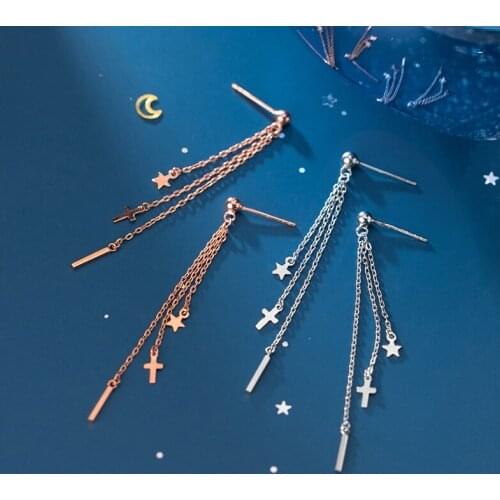 Modian Authentic 925 Sterling Silver Light Beads Drop Earring for Women Tassel Cross Star Geometric Long Dangle Fine Jewelry