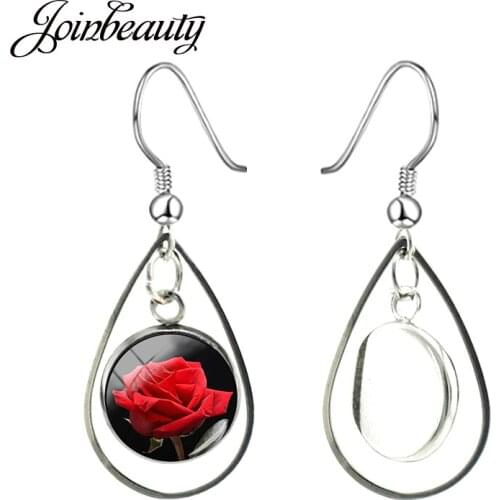 JOINBEAUTY Fashion Rose Flower Teardrop Hollow Out Pendant Earrings Water Drop Jewelry For Girlfriend Gifts Dangle Earrings RS03