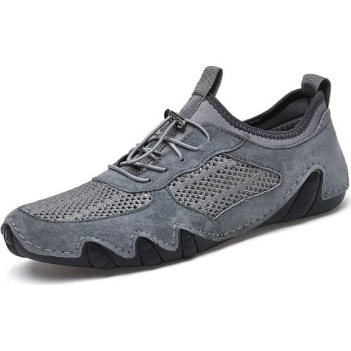 Mens Cow Suede Leather Men Loafers Shoes Slip on Male Driving Mesh Sneakers Soft British Business Masculino Mocassin Homme 46