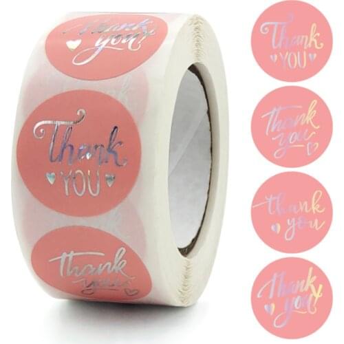100-1000pcs Pink Thank You Stickers Gold Foil Heart Business Sealling Sticker For Wedding Stationary Gift Box Scrapbooking Label