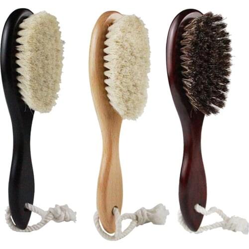 Natural Soft Goat Bristle Hair Brush Men Mustache Beard Brush Wooden Handle Facial Hair Cleaning Shaving Brushes
