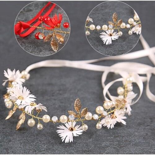 New Bridal Wedding Hair Accessories Women Bride Jewelry Hair Bands White Ribbon For Wedding Headwear Fashion Gift Headbands