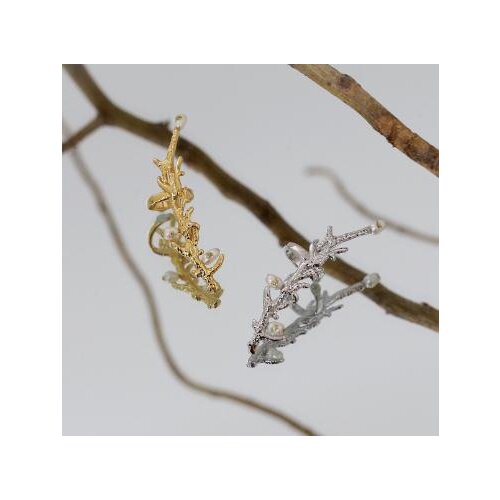 New Arrival Favorite Pearl Simple Earrings Real Pearls Gold leaf Branch Ear Bone Clip Fairy Earrings Without Ear Holes Lady Gift