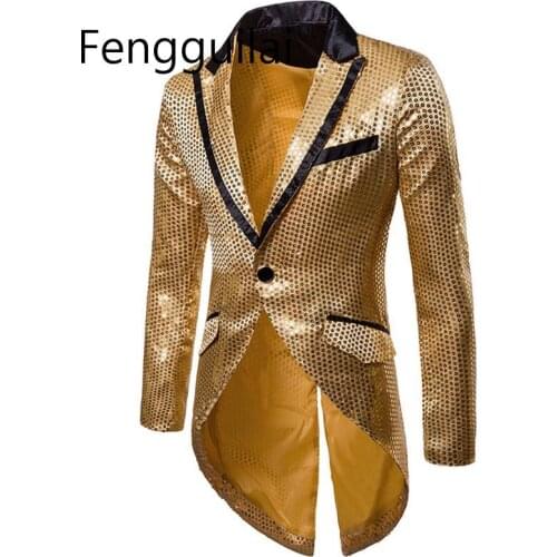 Puimentiua Mens Shiny Luxury tuxedo Blazers Designs Fashion Gold Sequins Suit Male Nightclub Blazers Jackets Sequin Glitter Coat