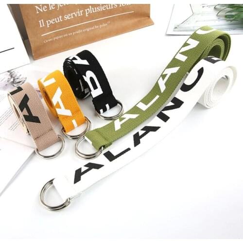 Women Belts Casual Canvas Student Fashion D buckle Belt Letter Leisure Long Waist Strap White Harajuku Waistband Men