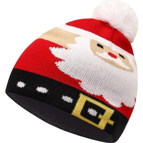 Christmas Knitted Cap Cartoon Children Men Beanies Women Tree Snowman Fur Ball Hat Autumn Winter Cute Cartoon New Year Top Grade