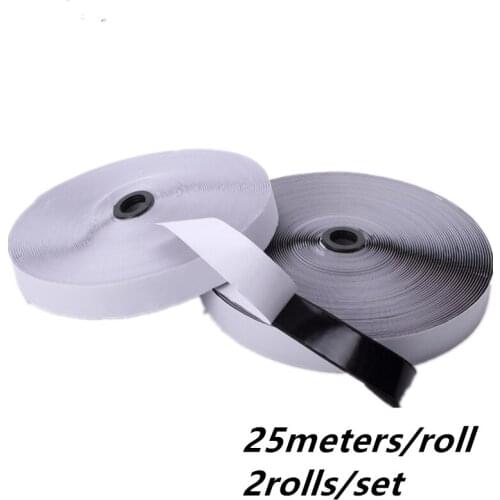 25meters/27yards Self Adhesive with Strong Glue Black White Magic Tape Hook and Loop Tape / Roll Sewing Fastener Tape Supply