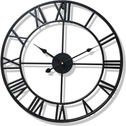 40/47cm Modern 3D Large Retro Black Iron Round Art Hollow Metal Wall Clock Nordic Roman Numerals Clock Home Decoration