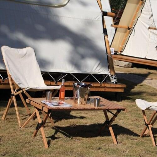Egg roll table Outdoor camping picnic table folding solid wood table portable birch table chair barbecue table