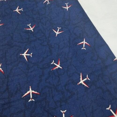 Viaphil 100% Cotton Fabric Navy Blue Map Flying Plane Printed Sewing Cloth Dress Clothing Textile Tissue