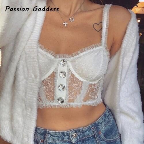 Sexy Women White Black Lace Camisole Top Kawaii Single-breasted Bustier Back Zipper Basic Camis Lingerie Bralette Party Camisole