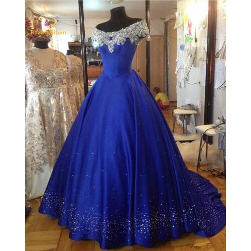 Bealegantom Royal Blue Satin Quinceanera Dresses 2019 Appliques Beading Sweet 16 Dresses For 15 Years Vestidos De 15 Anos QD74