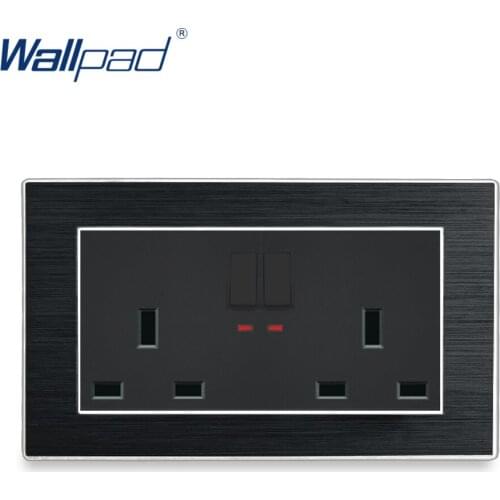 2 Gang 6 Pin 13A UK Socket With Switch Wallpad Luxury Satin Metal Panel 146 Switched Wall Power Outlet with LED Indicator