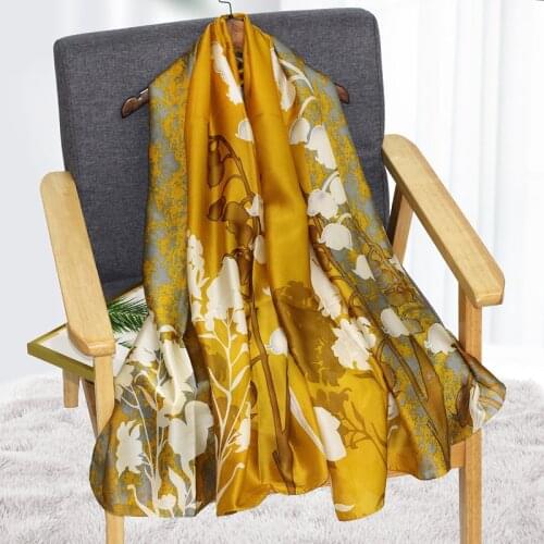 2021 Women Silk Winter Scarf Luxury Design Print Lady Beach Shawl Scarves Fashion Smooth Foulard Female Hijab