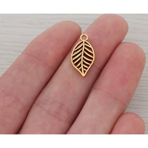 30 x Antique Gold Hollow Filigree Leaf Small Charms Pendants Double Sided for DIY Handmade Jewelry Making Findings 20x10mm