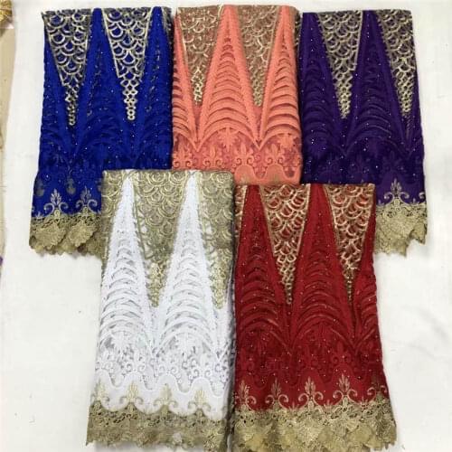 5 Yards African Guipure Lace Fabric 2020 High Quality Embroidered Beaded Nigerian Tulle Lace Fabric For Wedding Dress!XMF1010132