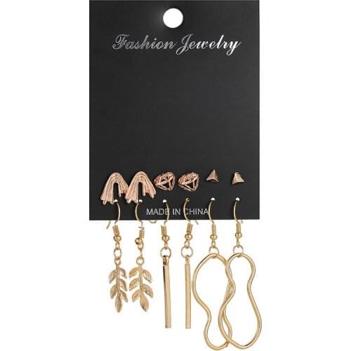 6Pairs/set 2020 Newest Trendy Gold Stud Earrings For Women Jewelry Hot Selling Geometric Earring Set Mix Piercing Brincos
