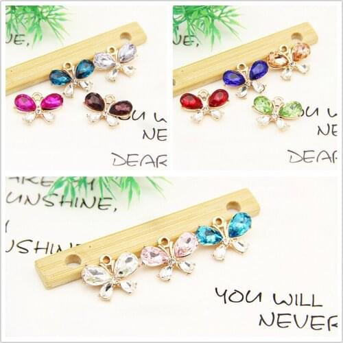 6pcs/lot fashion rhinestone crystal butterfly Pendants for Jewelry Making Bracelet earring Accessories Handmade DIY Craft