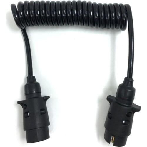 7 Pin Plastic Trailer Plug X2 w/curly extension Cable 1.5M Male to Male 12V Trailer Lighting Board Caravan