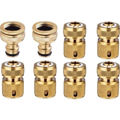 8 Pcs Brass Hose Connector Hose End Quick Connect Fitting, 4 Pcs A & 4 Pcs B