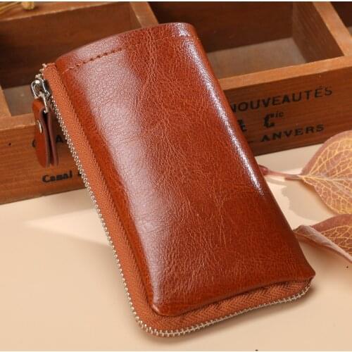 Genuine Leather Keychain Men Women Key Holder Organizer Pouch Split Car Key Wallet Housekeeper Key Case Card Bag Coin Purse