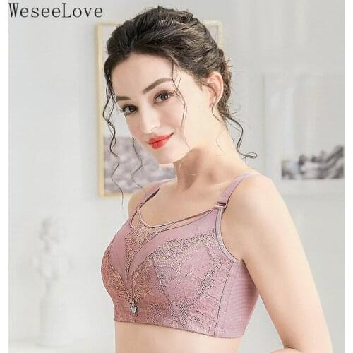 WeseeLove 75-115 New Lace Wireless Bra Full Coverage Push Up Bras for Women Sexy brassiere Plus Size Mesh Lingeire бюстгалтер