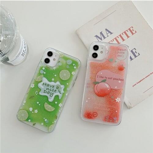 Original Clear Quicksand Peach Limes Case For iPhone 11 12 Pro XS Max 7 8 Plus 12 mini X XR SE 2020 Soft Shockproof Back Cover