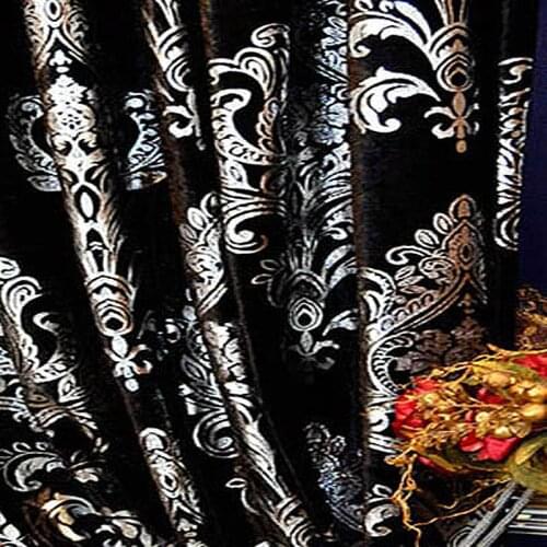 Black Curtains gray flower curtain luxury man head flower blind black Curtain living room cafe glitter window bedroom Curtains