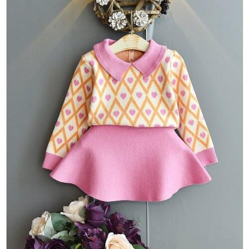 Kids Winter Christmas Clothes Love Embroidery Sweater Top&skirt Cute Little Girls Knit Outfits Fall Children Clothing Set