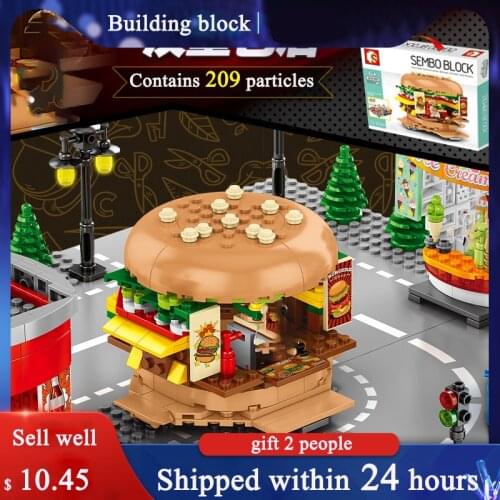 Childrens educational building blocks mini street view city hamburger shop assembling toys for boys and girls