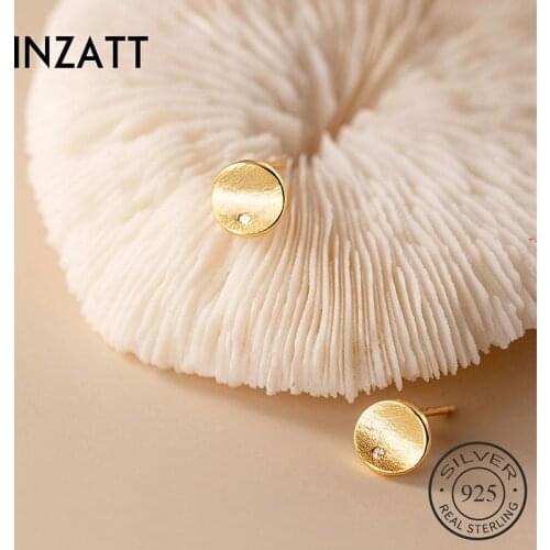 INZATT Real 925 Sterling Silver Zircon Round Stud Earrings For Fashion Women Fine Jewelry Minimalist Punk Accessories