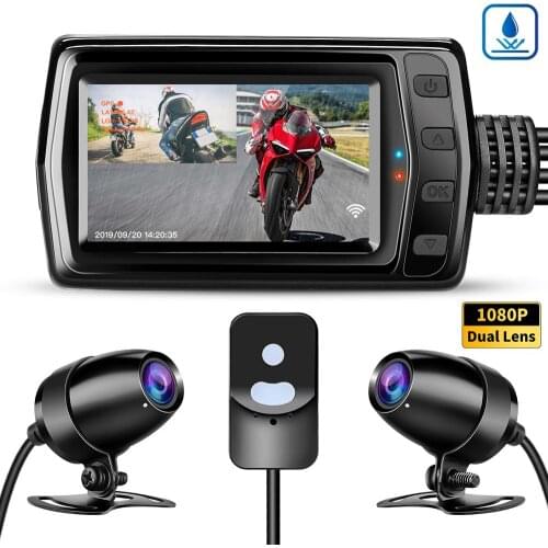 WonVon MT011 Motorcycle Camera 1080P WIFI Dashcam Dual Lens Driving DVR Recorder GPS G-Sensor Loop Recording Waterproof Dash Cam