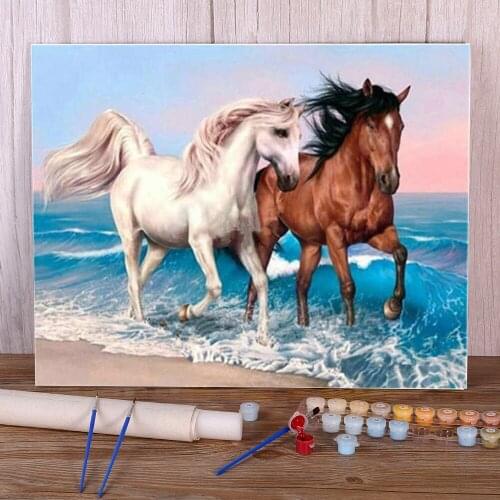 Snow Two Horse Animal Painting By Numbers Package Oil Paints 40*50 Canvas Pictures Decorative Paintings Kids Handicraft