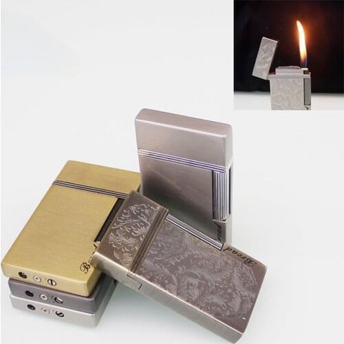 Classic Ultra-Thin Grinding Wheel Lighter Retro Metal Open Flame Butane Gas Lighters Cigarettes Smoking Accessories Gift For Man