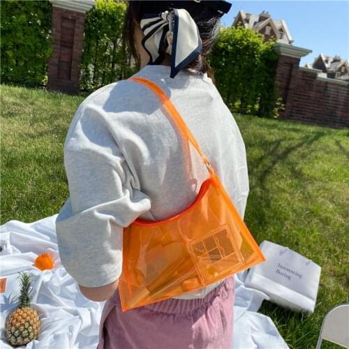 Summer Womens Transparent Jelly Bag Female Hobos Beach Shoulder Bags Candy Color Ladies Underarm Bag Hot Girls Purse Handbags