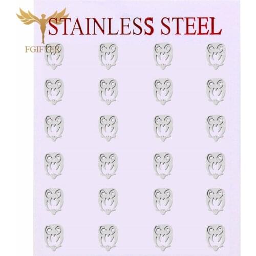 Cute Earrings 2021 Owl Stud Earrings Woman Accessories Stainless Steel Jewelry Set Wholesale 12 Pairs