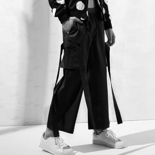 Men Traight Pants Lacing Tooling Cropped Pants Personalized Male Fashion Street Style Large Size Trousers 27-44