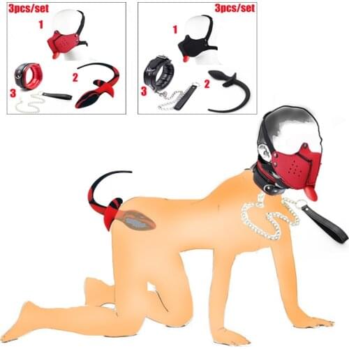 Bdsm Pet Role Play Party Pup Bondage Set,Puppy Play Erotic Muzzle Mask,Pup Neck Collar With Leash,Dog Tail Plug Couple Sex Toys