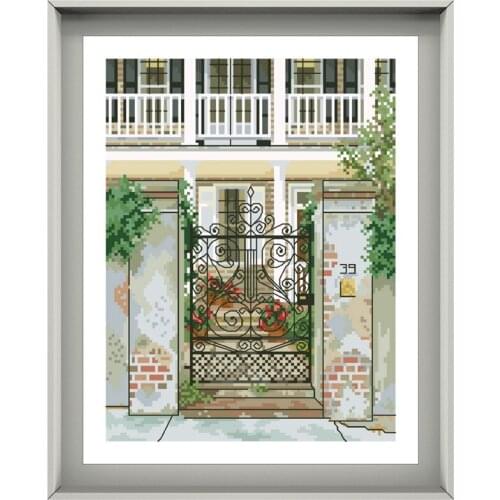 Ironwork gate cross stitch kits Dreampattern embroidery needlework sets 18ct 14ct 11ct white cloth DIY handmade