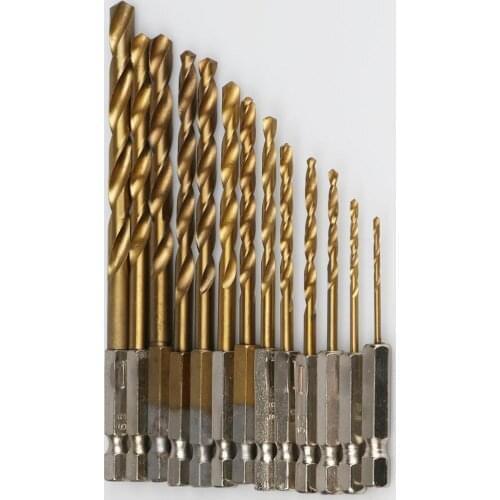 13pcs/lot 1.5-6.5mm HSS High Speed Steel Titanium Coated Drill Bit Set 1/4 Hex Shank brand new bz