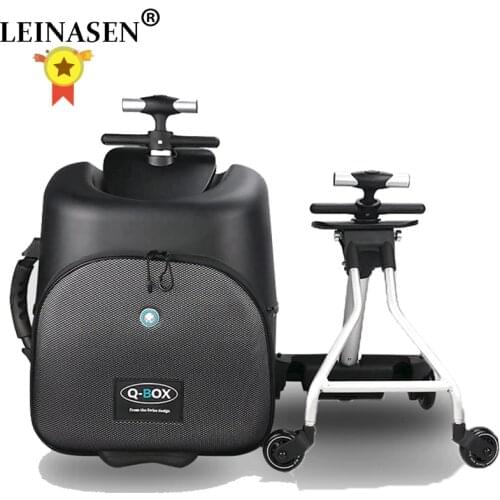New creative carry on luggage kids baby sit on scooter men women travel suitcase bag lazy trolley case