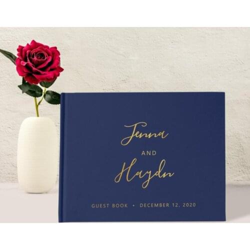 Personalize Navy and Gold Wedding Guest Book, Custom wedding journals, Instant Photo ablums Guest Book any languages