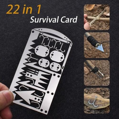 22 in 1 Outdoor Multi-Function Hook Card Portable Hunting Tools Survival Tool Fishing Gear camping equipment pocket staff EDC